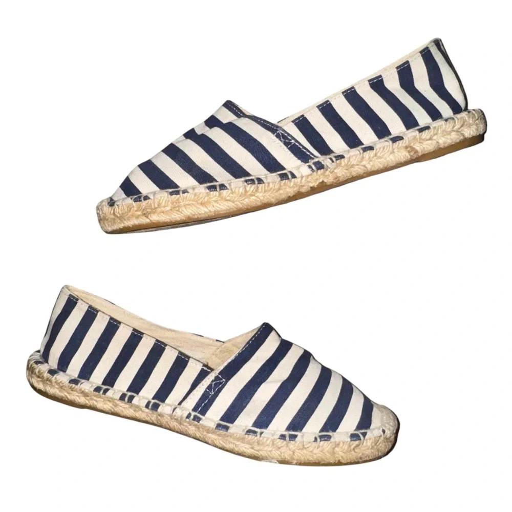 J. Crew Factory Navy and White Striped Espadrilles